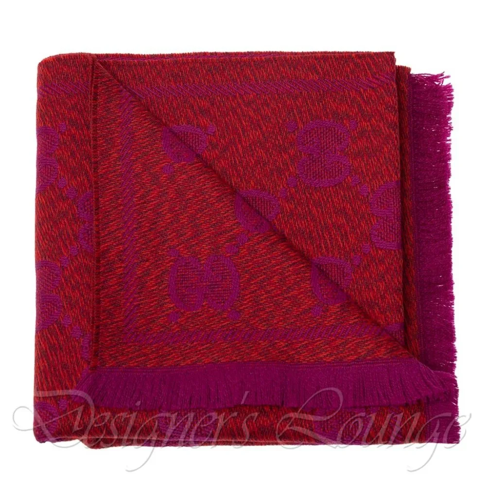 NEW GUCCI GG Jacquard Wool Scarf in Red And Pink $590 Authentic